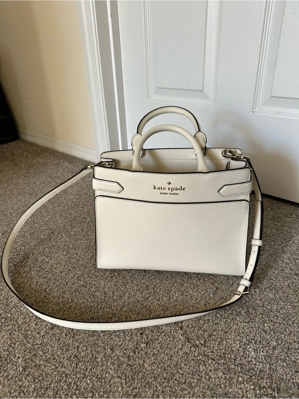 kate spade Cream Crossbody Tote with Gold Logo